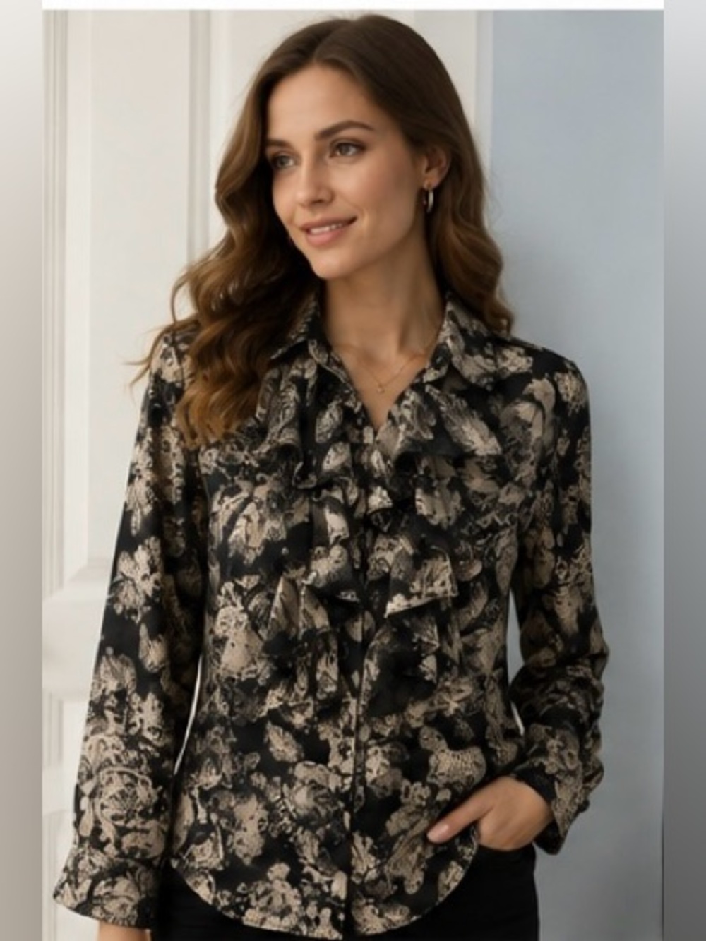 CAbi Irresistible Floral Ruffle Blouse | Style #555 | XS
